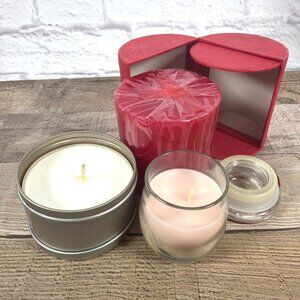 3pc Candle Lot Coconut Vanilla Tin White Barn Sweet Pea Jar Red Pillar Gift Box